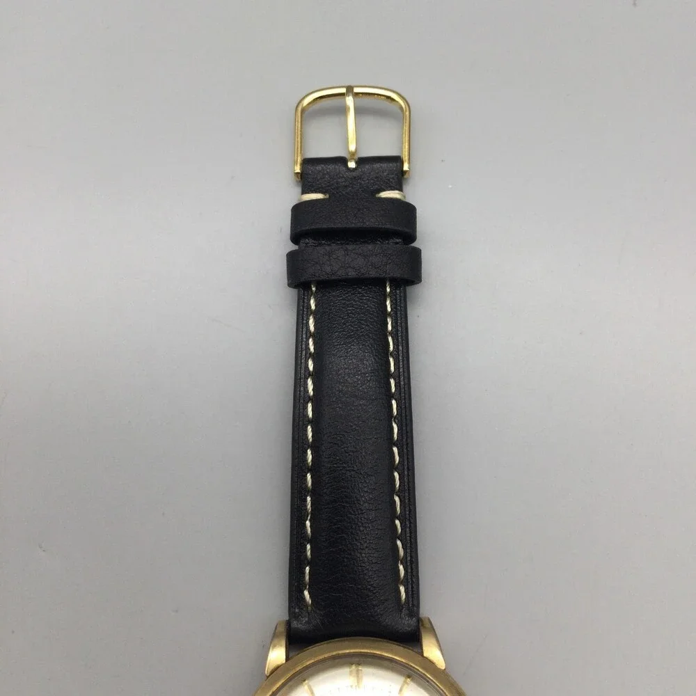 Vintage Omega Bumper Automatic Mens Watch 34mm Gold Plated Leather 17 Jewels